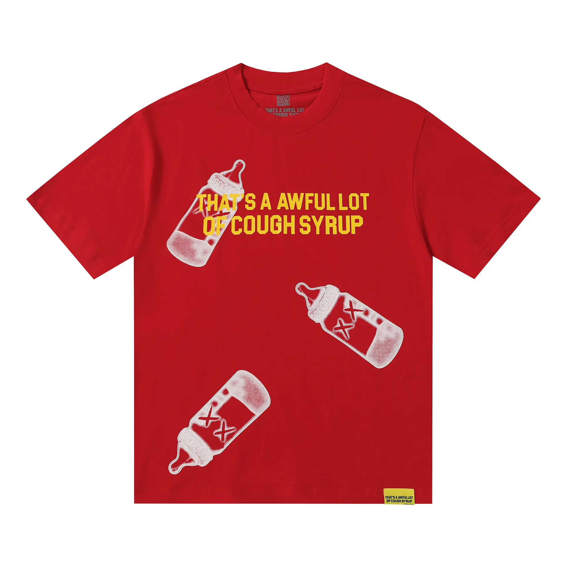 #Black/ | THAT'S A AWFUL LOT OF COUGH SYRUP In Stock Real shot American simple fashion brand loose casual T-shirt Fabric (fabric): 32 counts Weight combed double yarn pure cotton Sizes (size): S-M L X L Color (colour): Black/Chinese red